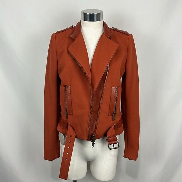 Rachel Zoe Rust Moto with Lamb Leather Trim Jacket - Picture 1 of 8